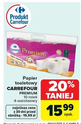 Papier toaletowy Premium 10 rolek 4-warstwowy promocja w Carrefour Market