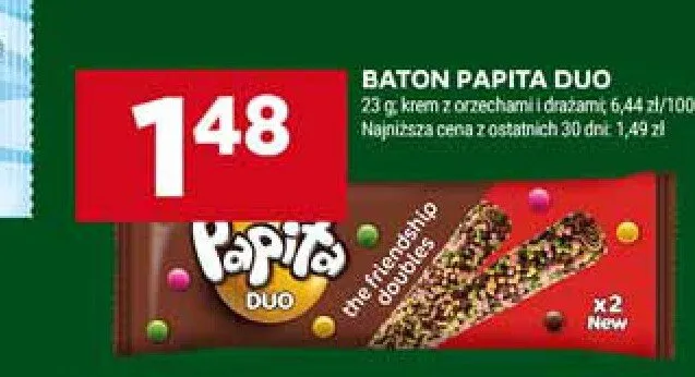 Baton Papita Duo z kremem z orzechami i drażami promocja w Stokrotka