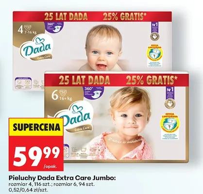 Pieluchy Extra Care Jumbo rozmiar 4 promocja w Biedronka