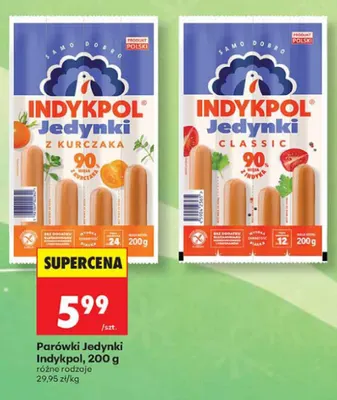 Parówki Jedynki z kurczaka Indykpol promocja w Biedronka