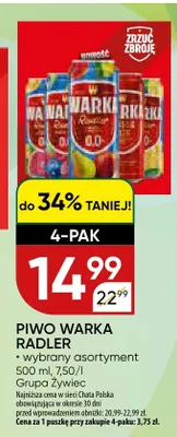 Piwo Warka Radler wybrany asortyment promocja w Chata Polska