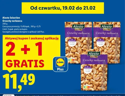 Orzechy nerkowca 2+1 GRATIS promocja w Lidl