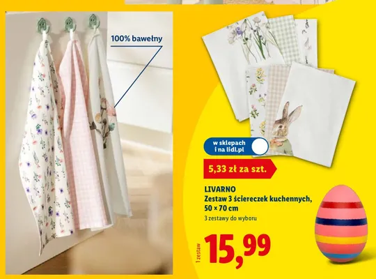 Zestaw 3 ściereczek kuchennych 50 × 70 cm promocja w Lidl
