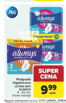 Podpaski higieniczne Always Ultra Day Normal 8-20szt. promocja w Carrefour
