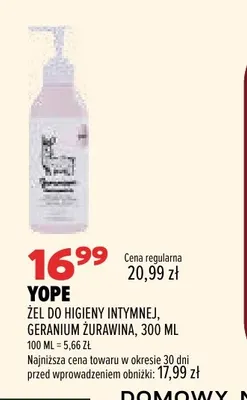 Żel do higieny intymnej Geranium Żurawina Yope promocja w Drogerie Natura