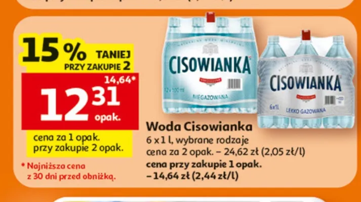 Woda Cisowianka 6-pak 1 l promocja w Auchan