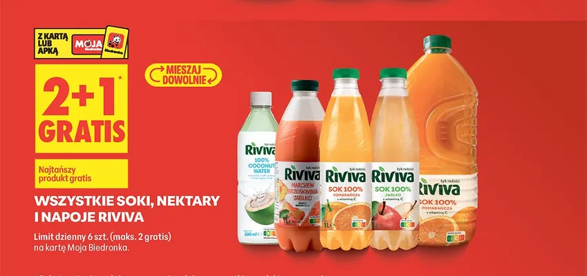 Soki, nektary i napoje Riviva promocja w Biedronka