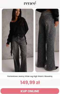Panterkowe jeansy Wide Leg High Waist z bawełną Reneé promocja w Renee
