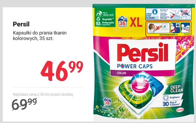 Kapsułki do prania tkanin kolorowych Persil Power Caps Color promocja w Rossmann