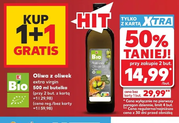 Oliwa z oliwek extra virgin K-Bio promocja w Kaufland