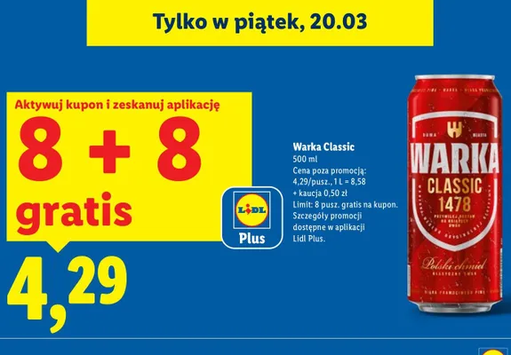 Piwo Warka Classic promocja w Lidl