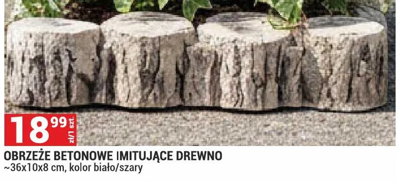 Obrzeże betonowe imitujące drewno ~36x10x8cm kolor biało/szary promocja w Merkury Market