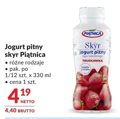 Jogurt pitny skyr Piątnica promocja w Makro