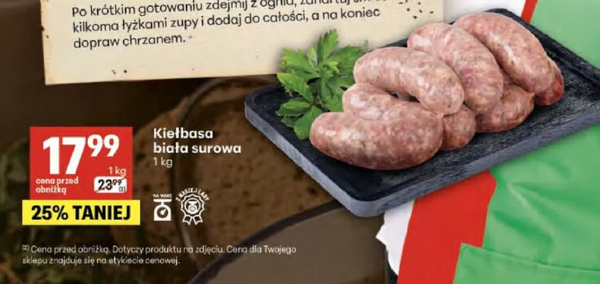 Kiełbasa biała surowa promocja w Delikatesy Centrum