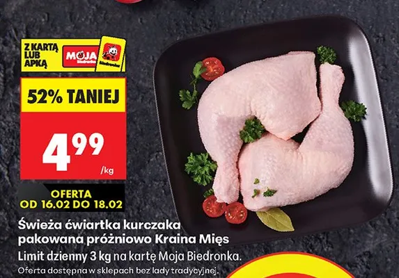 Świeża ćwiartka kurczaka pakowana próżniowo promocja w Biedronka