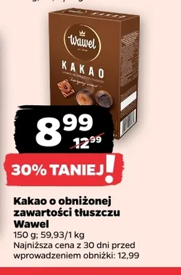 Kakao o obniżonej zawartości tłuszczu Wawel promocja w Netto