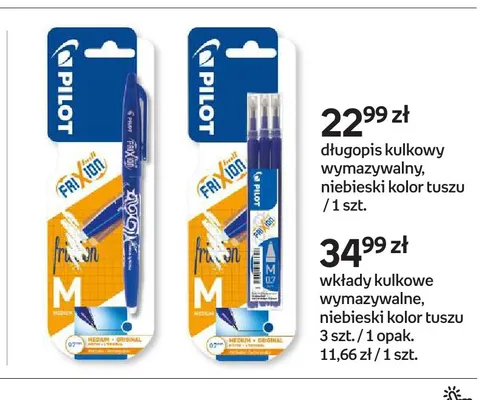 Wkłady kulkowe wymazywalne niebieski kolor tuszu Pilot promocja w Empik