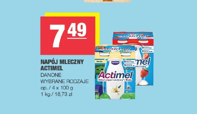 Napój mleczny Actimel truskawkowy 4-pak promocja w SPAR
