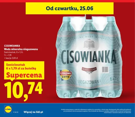 Woda mineralna niegazowana Cisowianka 6-pak promocja w Lidl