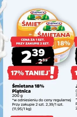 Śmietana 18% Piątnica promocja w Netto