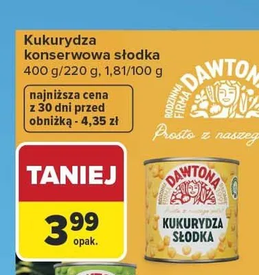 Kukurydza konserwowa słodka Dawtona promocja w Carrefour