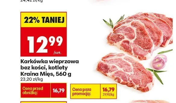 Karkówka wieprzowa bez kości kotlety Kraina Mięs promocja w Biedronka