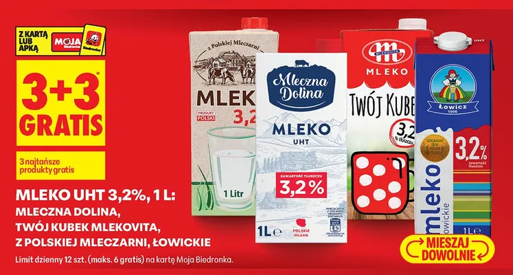 Mleko UHT 3,2% Łowickie promocja w Biedronka