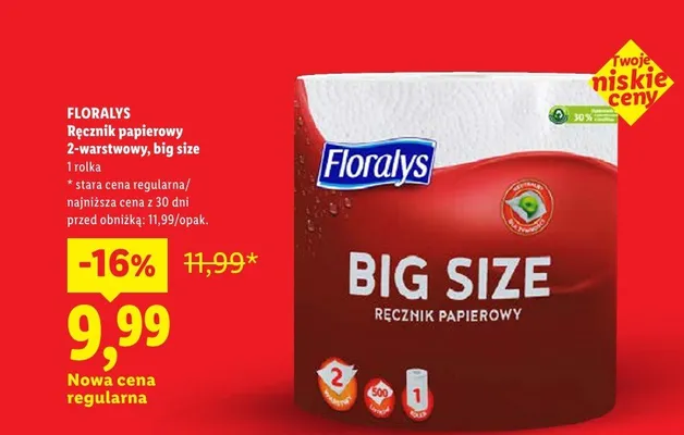Ręcznik papierowy 2-warstwowy Big Size promocja w Lidl