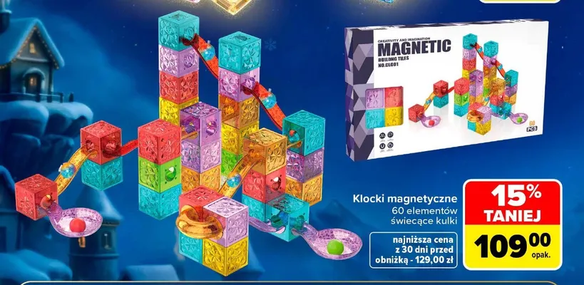 Klocki magnetyczne 60 elementów świecące kulki promocja w Carrefour