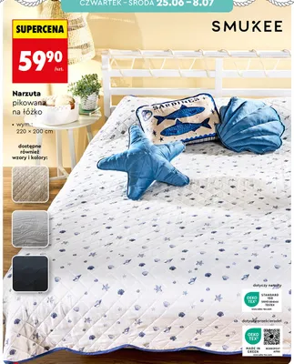 Narzuta pikowana na łóżko Smukee promocja w Biedronka