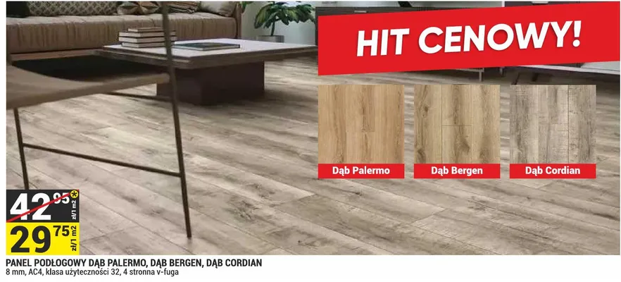 Panel podłogowy Dąb Bergen 8mm AC4 klasa użyteczności 32 4 stronna v-fuga promocja w Merkury Market