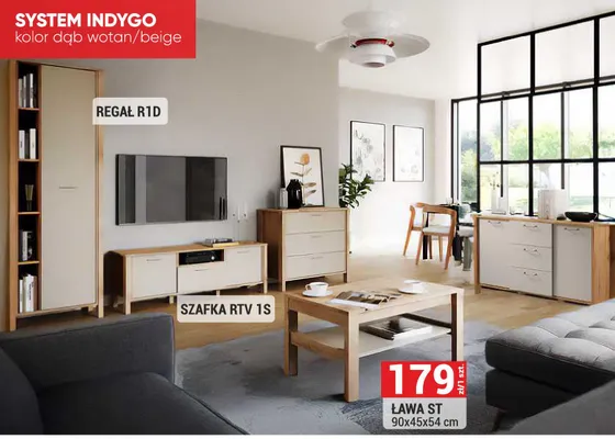 Ława ST System Indygo dąb wotan/beige 90x45x54cm promocja w Merkury Market