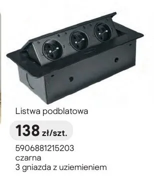 Listwa podblatowa czarna 3 gniazda z uziemieniem promocja w Castorama