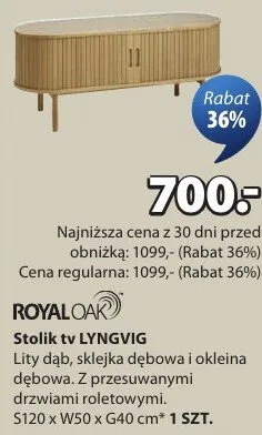 Stolik tv dąb, sklejka i okleina dębowa. Z przesuwnymi drzwiami z rowkami S120 x W50 x G40 cm promocja w Jysk