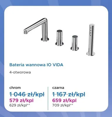 Bateria wannowa IO Vida 4-otworowa czarna promocja w Blu Salony Łazienek