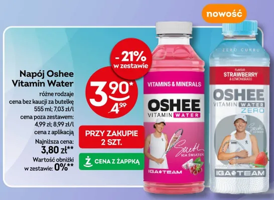 Napój Oshee Vitamin Water Zero Strawberry & Lemongrass promocja w Żabka