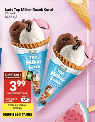Lody Top Milker Rożek promocja w Delikatesy Centrum