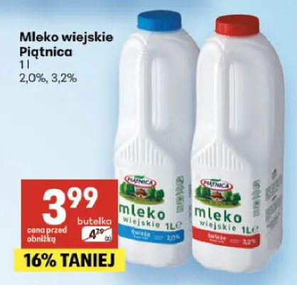 Mleko wiejskie Piątnica 2,0% promocja w Delikatesy Centrum
