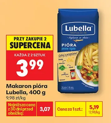 Makaron pióra penne rigate promocja w Biedronka