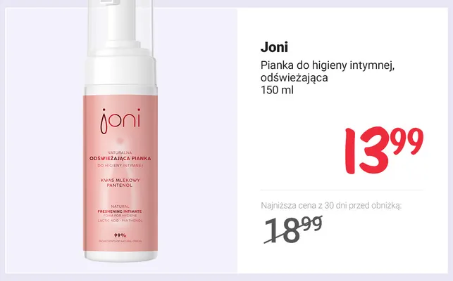 Pianka do higieny intymnej odświeżająca Joni promocja w Rossmann