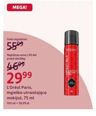 Mgiełka utrwalająca makijaż L'Oréal Paris Infaillible 3-Second Setting Mist promocja w Rossmann