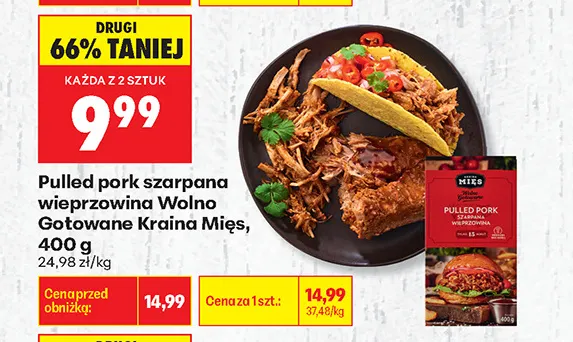 Pulled pork szarpana wieprzowina Wolno Gotowane Kraina Mięs promocja w Biedronka