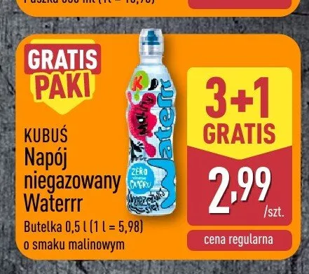 Napój niegazowany Kubuś Waterrr o smaku malinowym promocja w Aldi