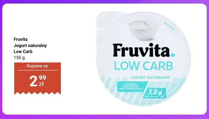 Jogurt naturalny Low Carb Fruvita promocja w Biedronka