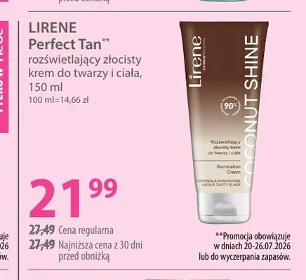 Krem do twarzy i ciała rozświetlający złocisty Lirene Perfect Tan promocja w Hebe