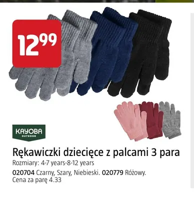 Rękawiczki dziecięce z palcami 3-pak Kayoba Outdoor promocja w Jula