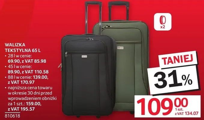 Walizka tekstylna 65l promocja w Selgros