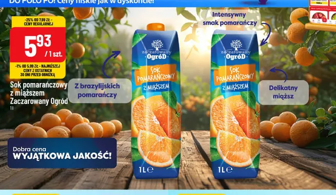 Sok pomarańczowy z miąższem Zaczarowany Ogród promocja w POLOmarket