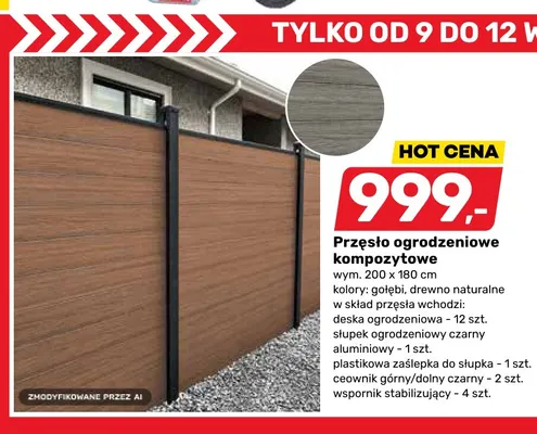 Przęsło ogrodzeniowe kompozytowe drewno naturalne 200x180 cm promocja w Bricomarche
