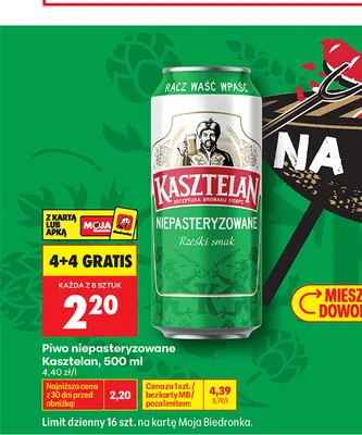 Piwo niepasteryzowane Kasztelan promocja w Biedronka